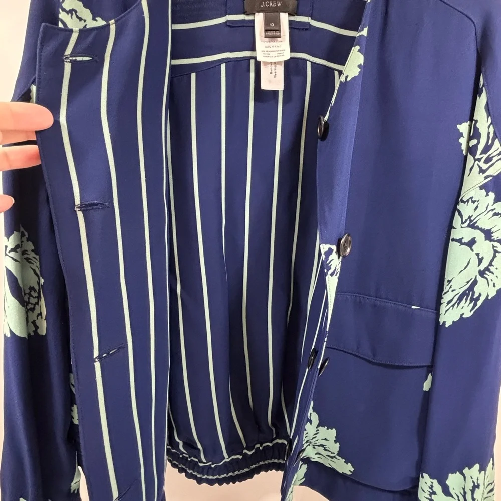 J. Crew Jacket Womens Size 10 Blue Teal Flowers‎ Absolutely Stunning